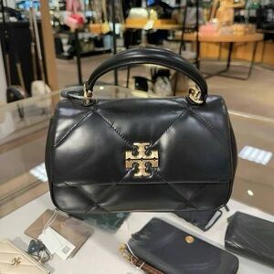 New tory burch kira diamond-quilted top handle bag black